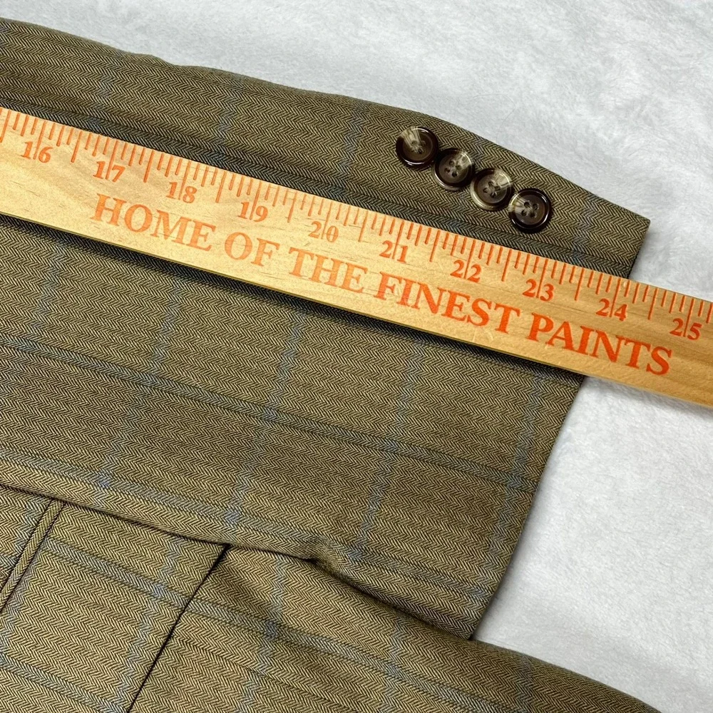 Marks & Spencer‎ Wool Two-Button Blazer Mens 42 Med Camel Herringbone Windowpane